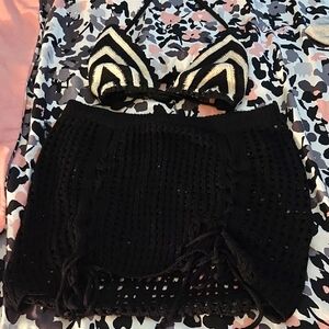 Black and White Crochet Bikini Set